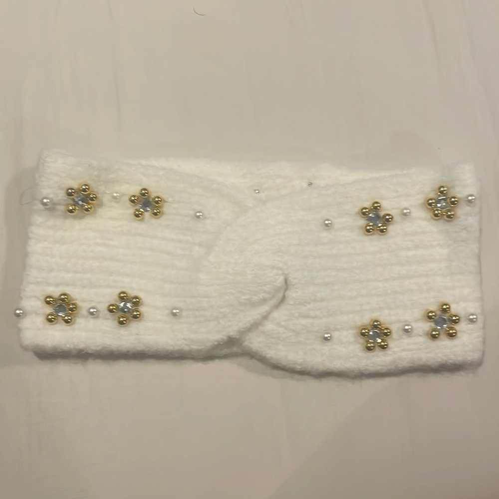 Headband white with gold flowers